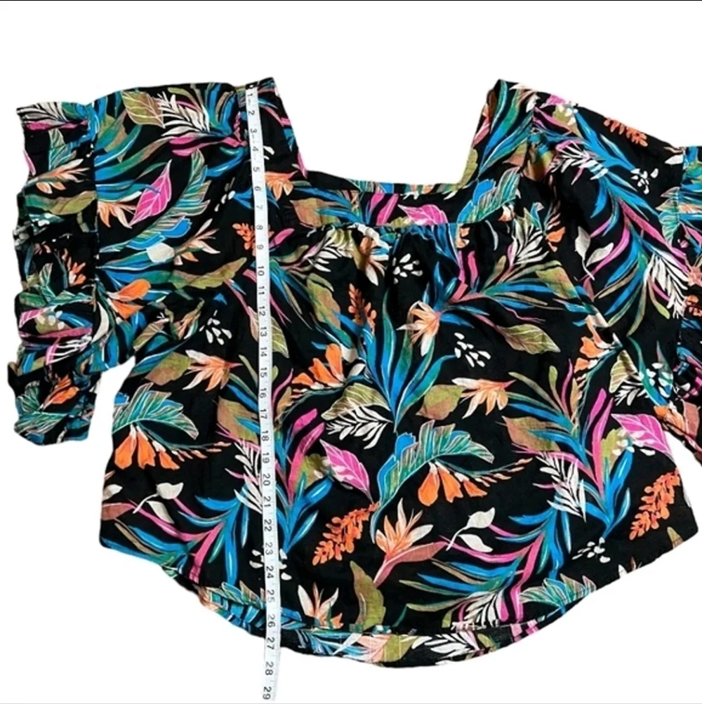 Plus Size Floral Cotton Blouse Square Neck Bell Sleeve Top Artsy Cottagecore NWT